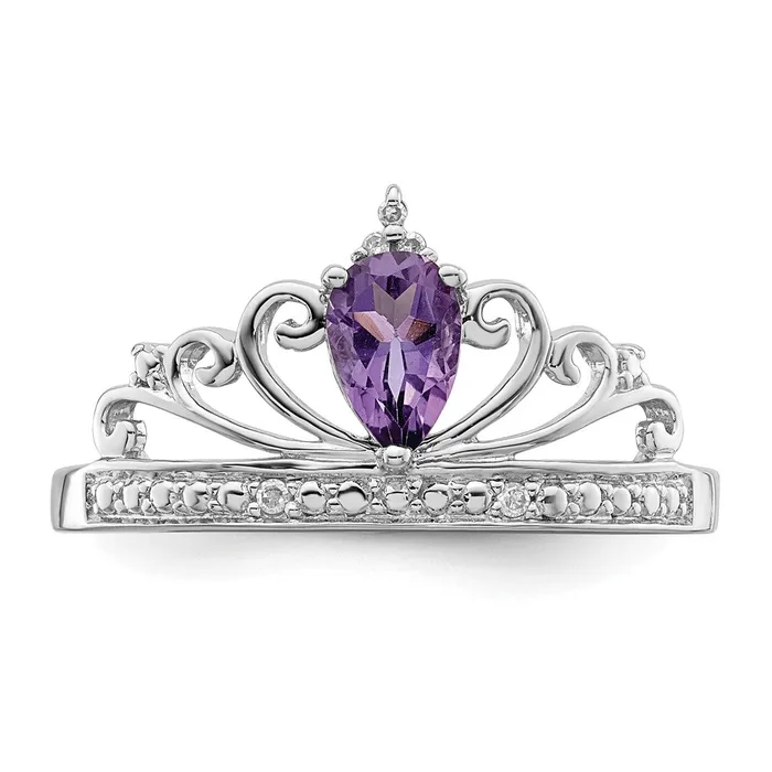 Rings Sterling Silver Rhodium Plated Diamond u0026 Amethyst Teardrop Ring Goldia