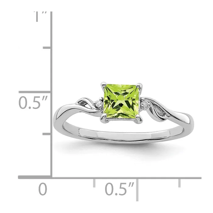 Rings Sterling Silver Rhodium Plated Diamond u0026 Peridot Square Ring Goldia