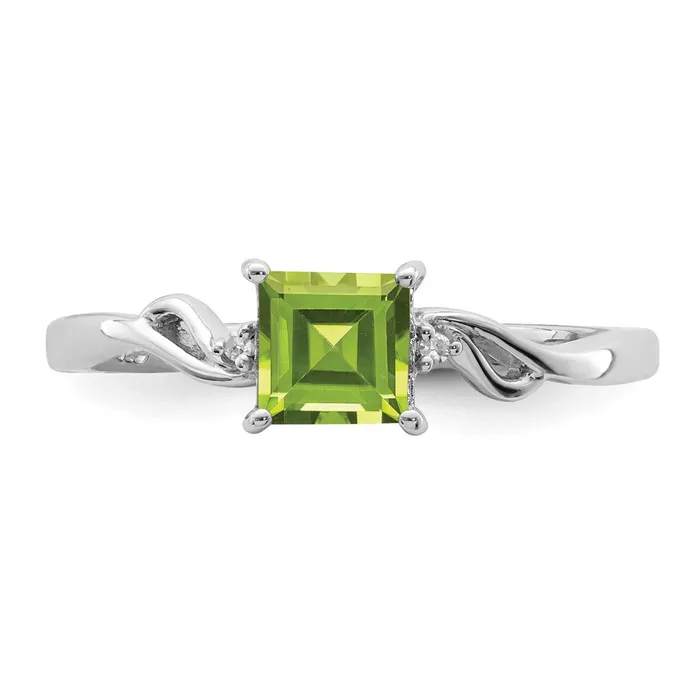 Rings Sterling Silver Rhodium Plated Diamond u0026 Peridot Square Ring Goldia