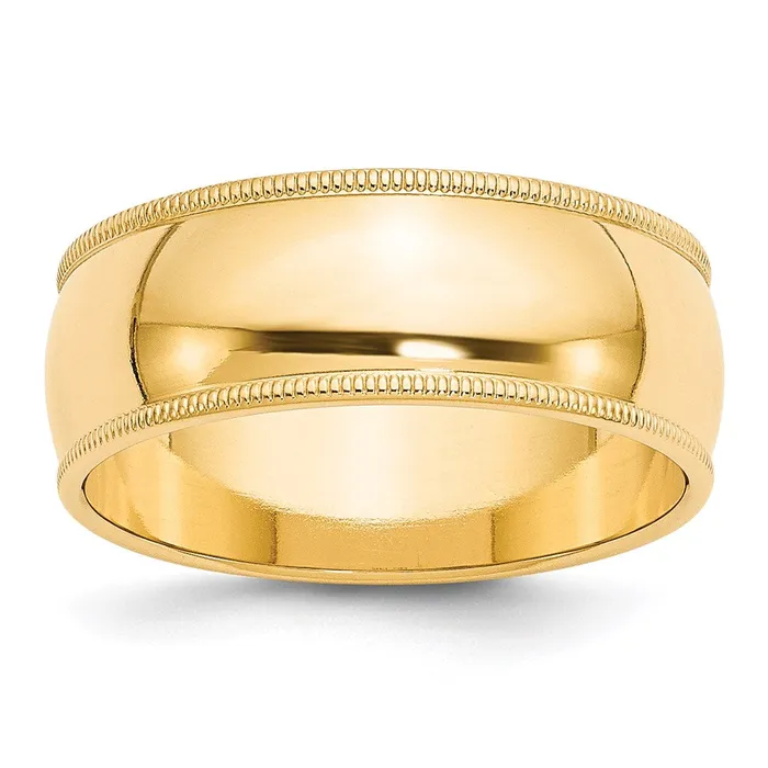 Solid 10K Yellow Gold 8mm Milgrain Half Round MensWomens Wedding Band Ring Size 8 Goldia Rings Solid 10K Yellow Gold 8mm Milgrain Half Round MensWomens Wedding Band Ring Size 8 Goldia Rings