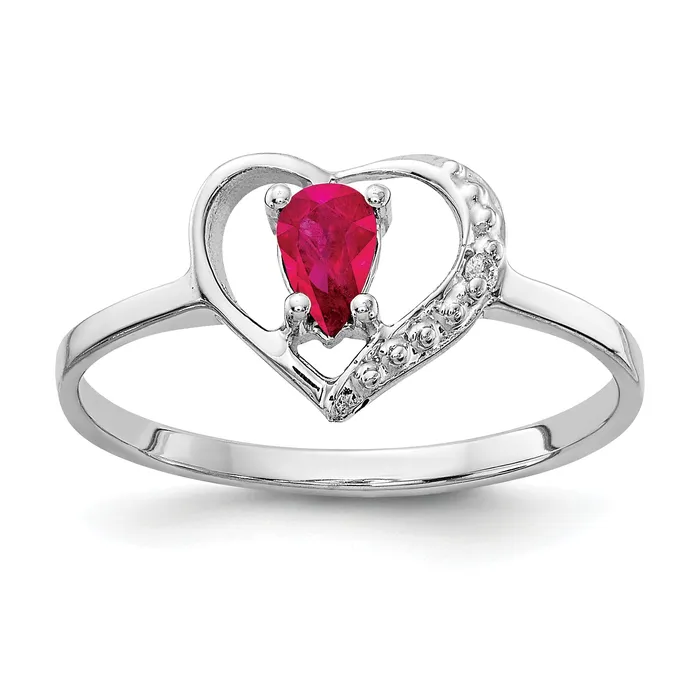 Solid 14k White Gold 5x3mm Pear Simulated Ruby AAA CZ Ring Goldia Rings