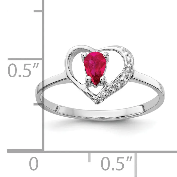 Solid 14k White Gold 5x3mm Pear Simulated Ruby AAA CZ Ring Goldia Rings
