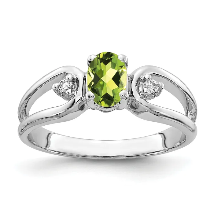 Solid 14k White Gold 6x4mm Oval Simulated Peridot ChecKer AA CZ Ring Goldia Rings Solid 14k White Gold 6x4mm Oval Simulated Peridot ChecKer AA CZ Ring Goldia Rings