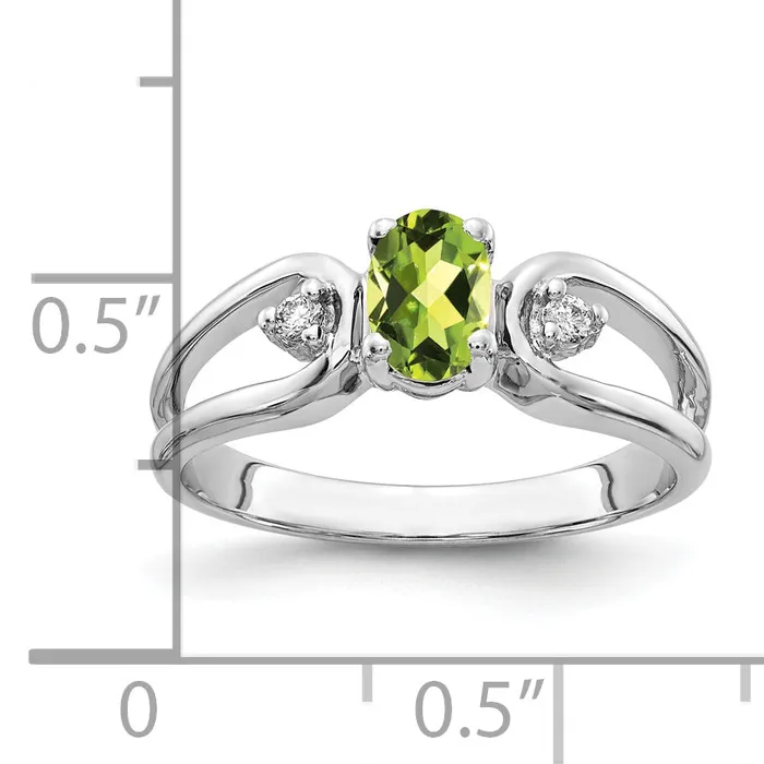Solid 14k White Gold 6x4mm Oval Simulated Peridot ChecKer AA CZ Ring Goldia Rings