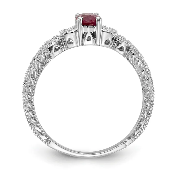 Solid 14k White Gold 6x4mm Oval Simulated Ruby VS CZ Ring Goldia Rings