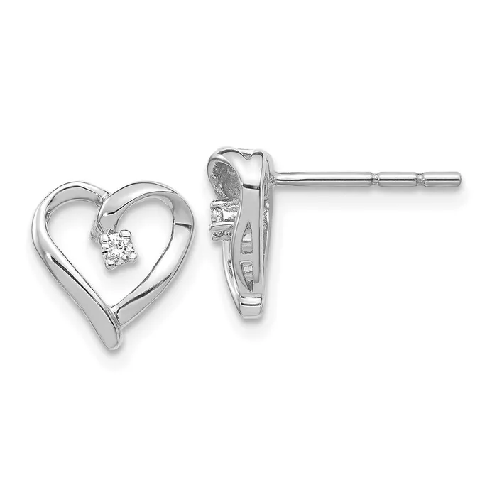 Solid 14k White Gold AA Simulated CZ Heart Earrings Goldia Earrings