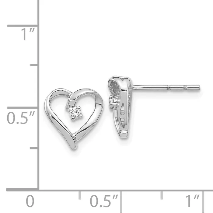 Solid 14k White Gold AA Simulated CZ Heart Earrings Goldia Earrings