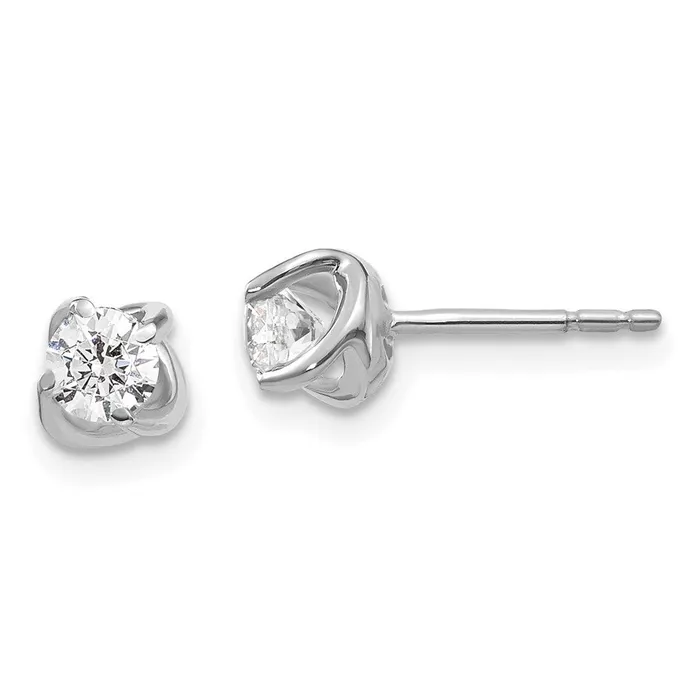 Solid 14k White Gold Fancy Twist Simulated CZ Earrings Goldia Earrings