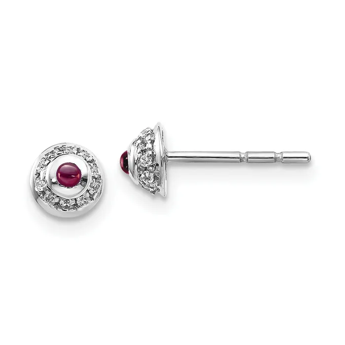 Solid 14k White Gold Simulated CZ and Cabochon Rhodolite Garnet Earrings Goldia Earrings Solid 14k White Gold Simulated CZ and Cabochon Rhodolite Garnet Earrings Goldia Earrings