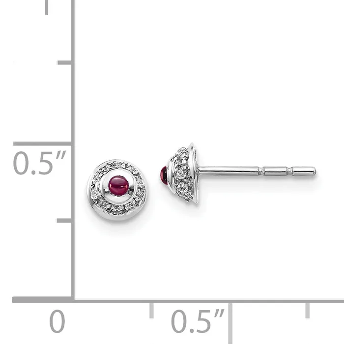 Solid 14k White Gold Simulated CZ and Cabochon Rhodolite Garnet Earrings Goldia Earrings Solid 14k White Gold Simulated CZ and Cabochon Rhodolite Garnet Earrings Goldia Earrings