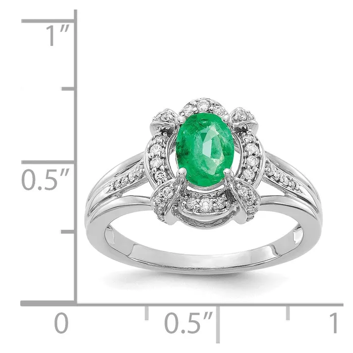 Solid 14k White Gold Simulated CZ and Oval Emerald Ring Goldia Rings
