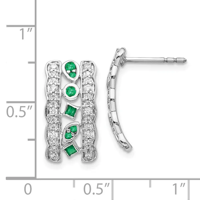 Solid 14k White Gold Simulated CZ Emerald Fancy Earrings Goldia Earrings