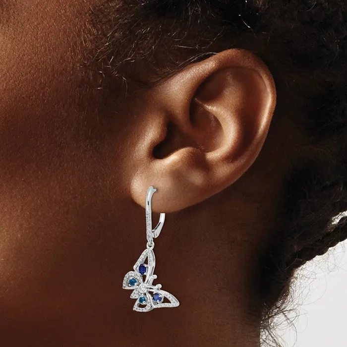 Solid 14k White Gold Simulated CZ SimulatedSimulated Sapphire Butterfly LeverbacK Earrings Goldia Earrings Solid 14k White Gold Simulated CZ SimulatedSimulated Sapphire Butterfly LeverbacK Earrings Goldia Earrings