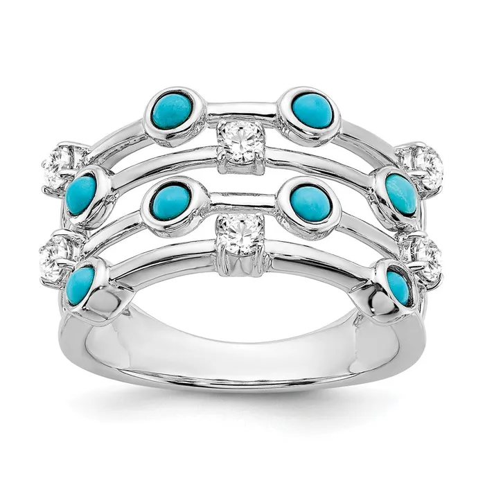 Solid 14k White Gold Simulated Turquoise and Topaz Ring Goldia Rings