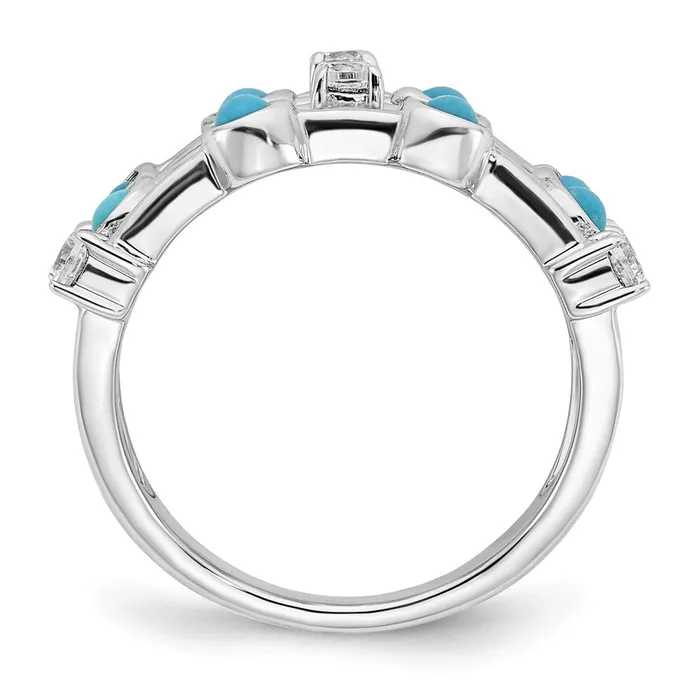 Solid 14k White Gold Simulated Turquoise and Topaz Ring Goldia Rings