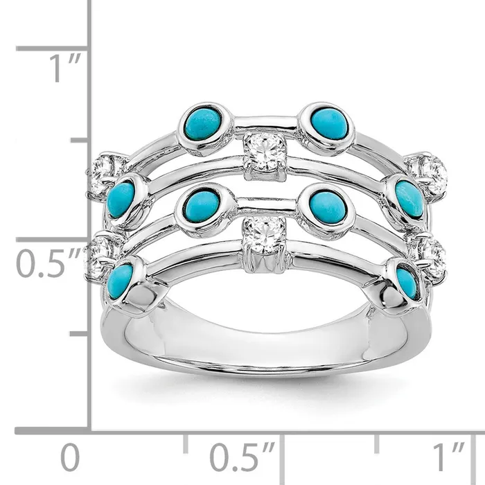 Solid 14k White Gold Simulated Turquoise and Topaz Ring Goldia Rings