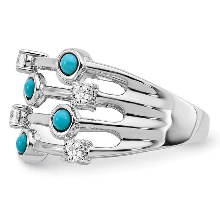 Solid 14k White Gold Simulated Turquoise and Topaz Ring Goldia Rings