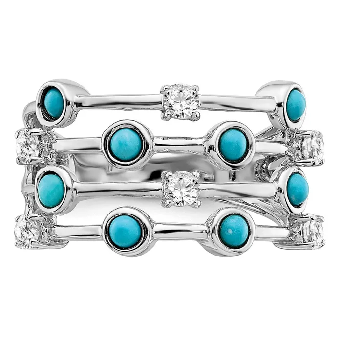 Solid 14k White Gold Simulated Turquoise and Topaz Ring Goldia Rings