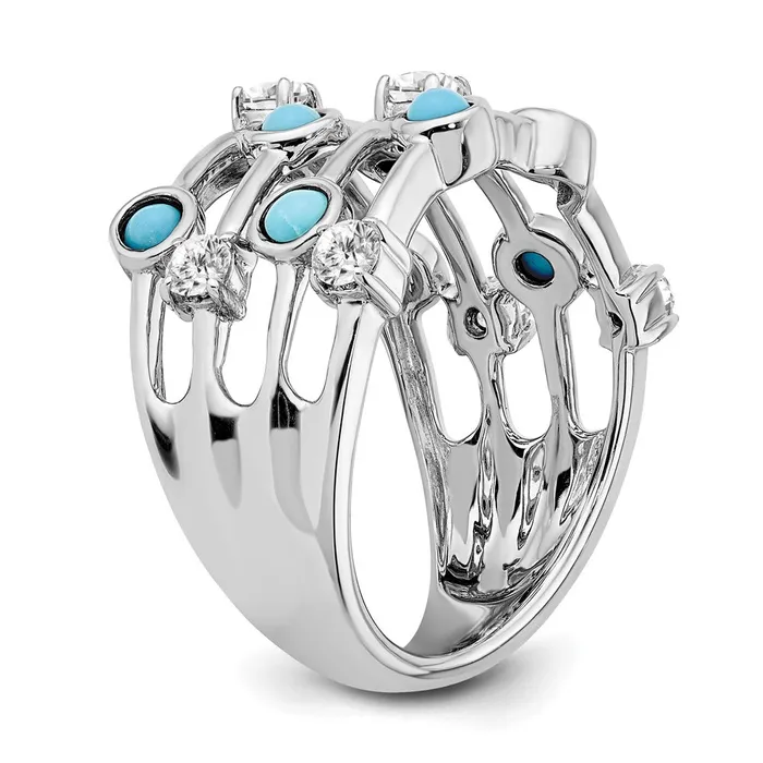 Solid 14k White Gold Simulated Turquoise and Topaz Ring Goldia Rings