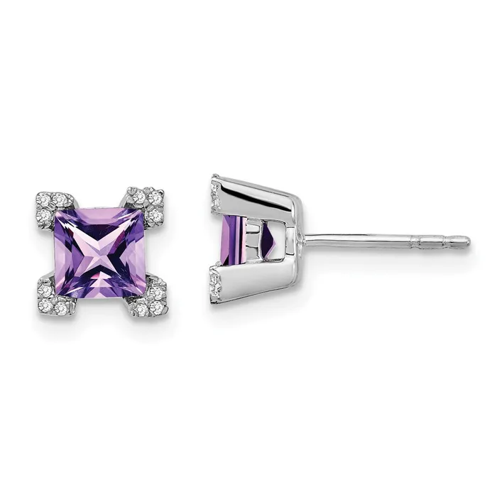 Solid 14k White Gold Square Simulated Amethyst and CZ Earrings Goldia Earrings Solid 14k White Gold Square Simulated Amethyst and CZ Earrings Goldia Earrings