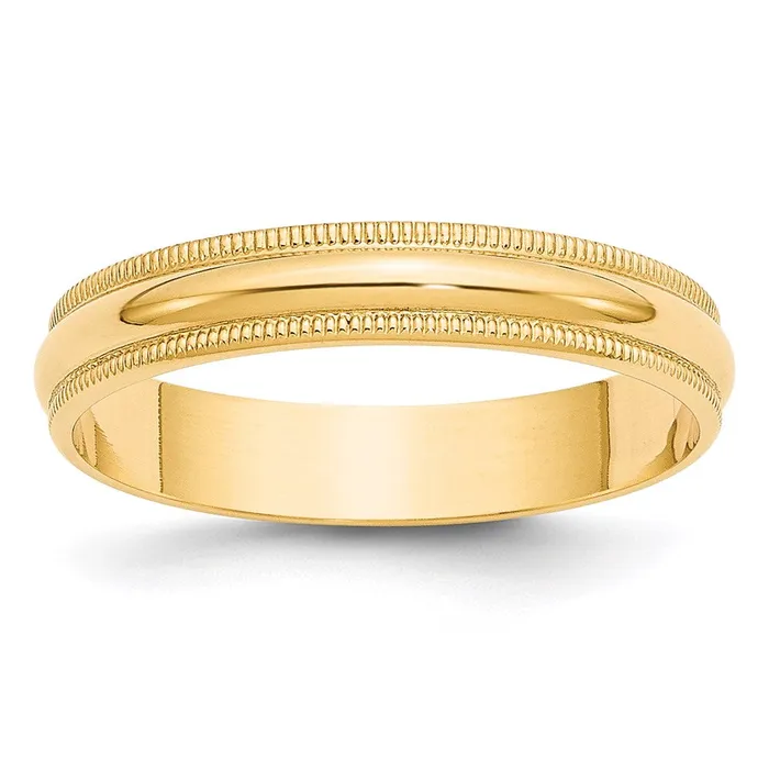 Solid 14K Yellow Gold 4mm Light Weight Milgrain Half Round MensWomens Wedding Band Ring Size 135 Goldia Rings Solid 14K Yellow Gold 4mm Light Weight Milgrain Half Round MensWomens Wedding Band Ring Size 135 Goldia Rings