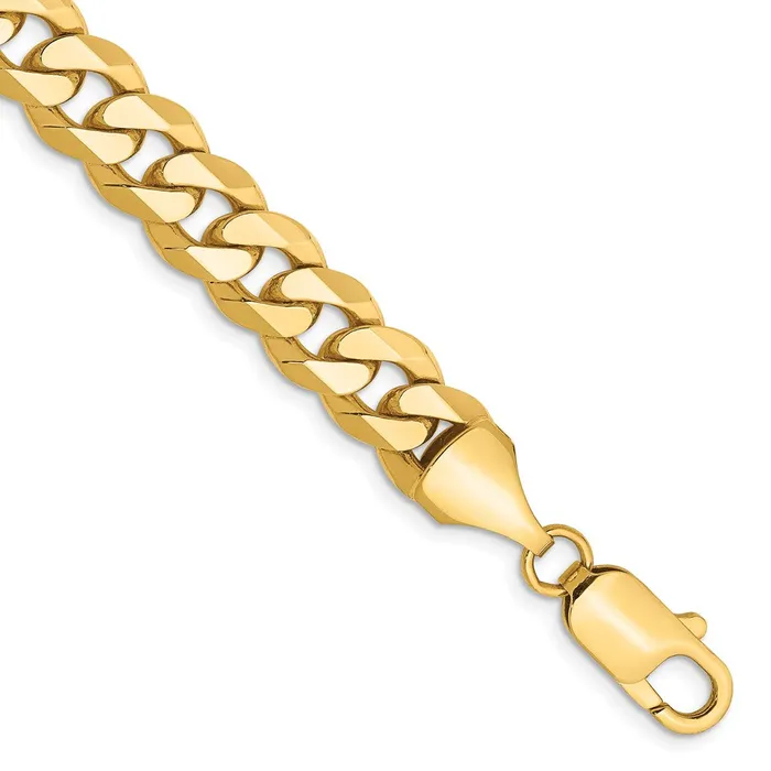 Solid 14K Yellow Gold 8 inch 85mm Flat Beveled Curb with Lobster Clasp Bracelet MDS Bracelets