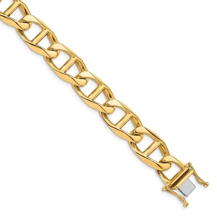 Solid 14K Yellow Gold 9 inch 125mm Hand Polished Fancy Anchor Link with Box Catch Clasp Bracelet MDS Bracelets