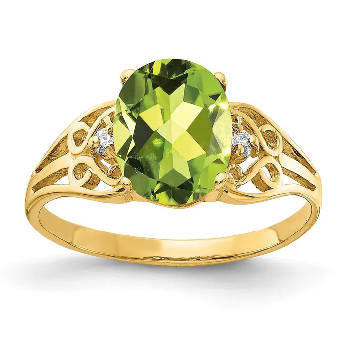 Solid 14k Yellow Gold 9x7mm Oval Simulated Peridot A CZ Ring Goldia Rings