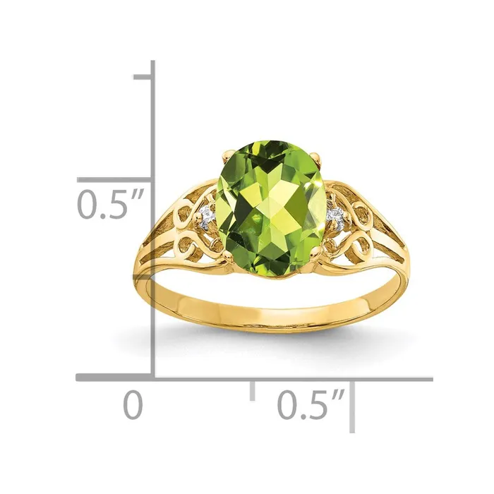Solid 14k Yellow Gold 9x7mm Oval Simulated Peridot A CZ Ring Goldia Rings