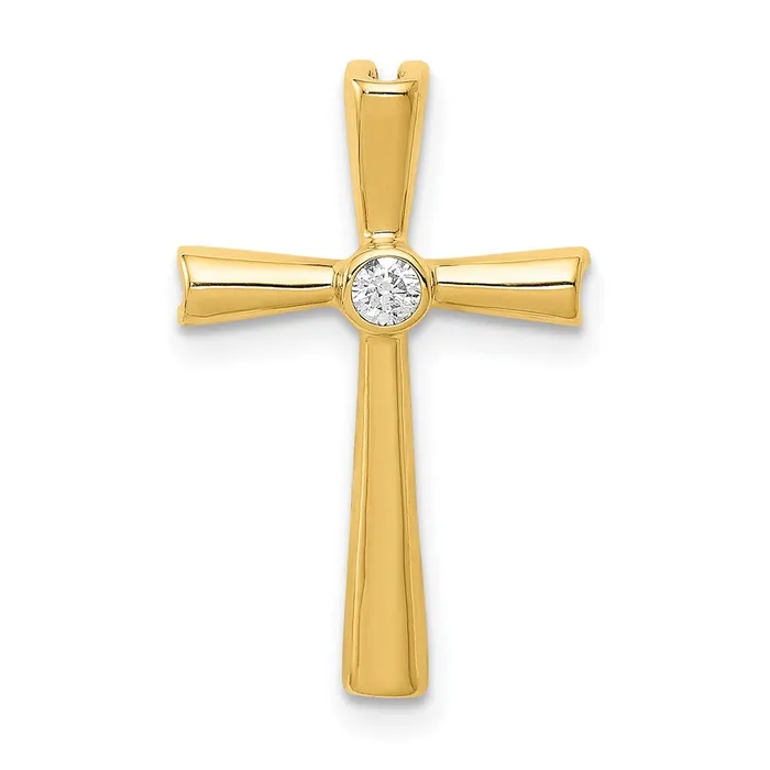 Solid 14k Yellow Gold AA Simulated CZ Cross Pendant Goldia Necklaces