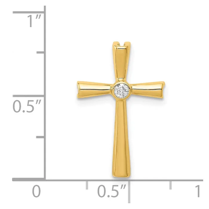 Solid 14k Yellow Gold AA Simulated CZ Cross Pendant Goldia Necklaces