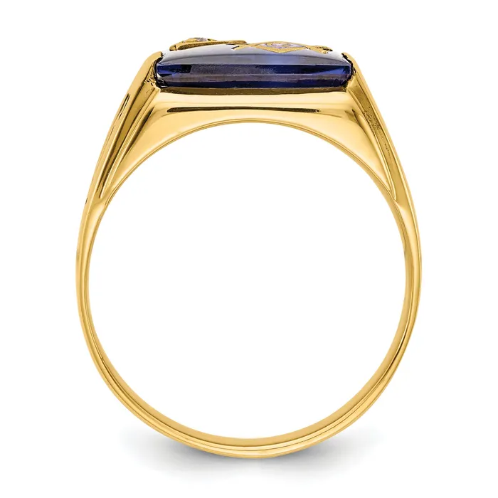 Solid 14k Yellow Gold AA Simulated CZ Mens Masonic Ring Goldia Rings