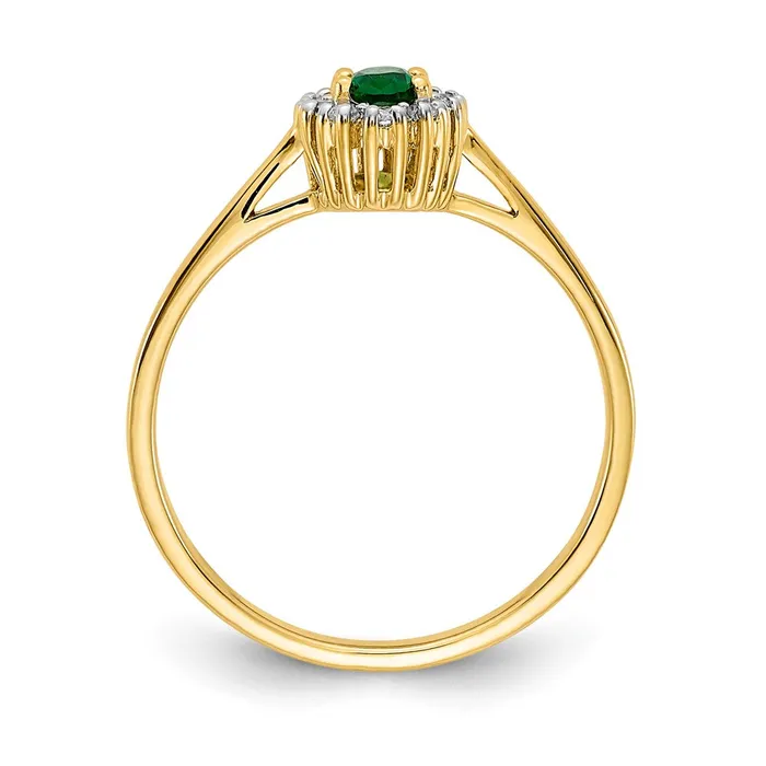 Solid 14k Yellow Gold Simulated CZ and Oval Emerald Halo Ring Goldia Rings