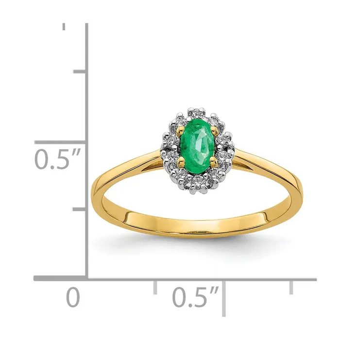 Solid 14k Yellow Gold Simulated CZ and Oval Emerald Halo Ring Goldia Rings