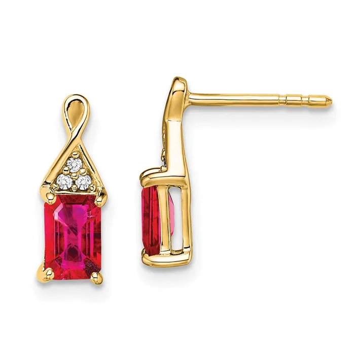 Solid 14k Yellow Gold Simulated Ruby and CZ Earrings Goldia Earrings