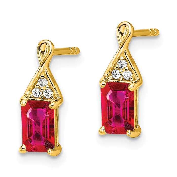 Solid 14k Yellow Gold Simulated Ruby and CZ Earrings Goldia Earrings