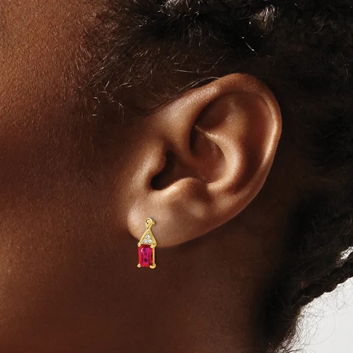 Solid 14k Yellow Gold Simulated Ruby and CZ Earrings Goldia Earrings