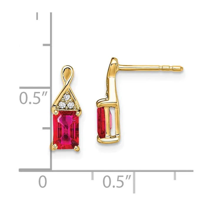 Solid 14k Yellow Gold Simulated Ruby and CZ Earrings Goldia Earrings
