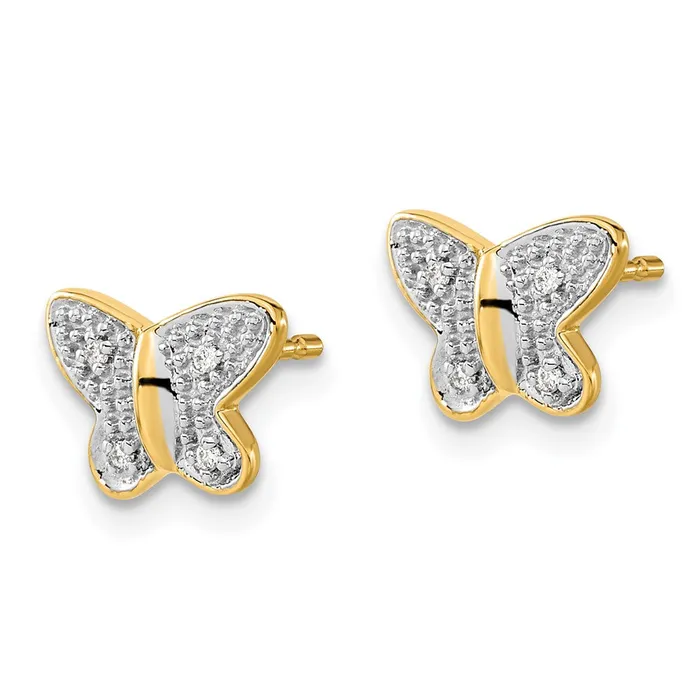 Solid 14k Yellow Rhodium wRhodium Simulated CZ Butterfly Post Earrings Goldia Earrings