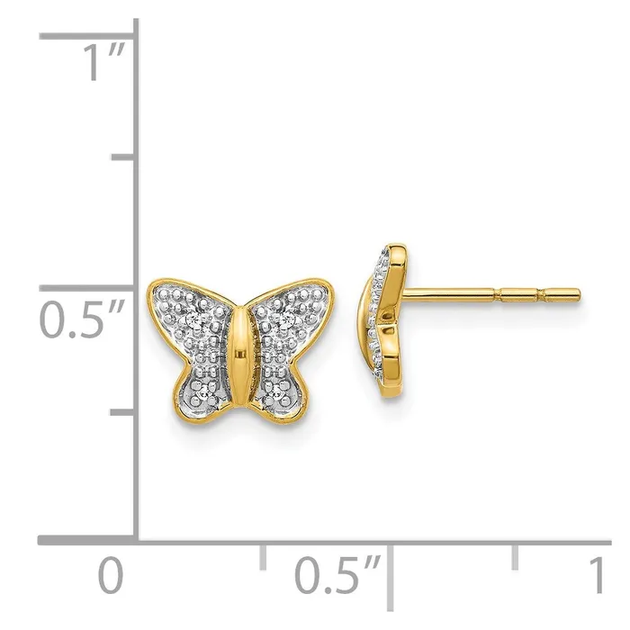 Solid 14k Yellow Rhodium wRhodium Simulated CZ Butterfly Post Earrings Goldia Earrings