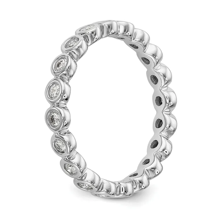 Solid Real 14k White Gold Polished 12ct Bezel Set CZ Eternity Wedding Band Ring Goldia Rings