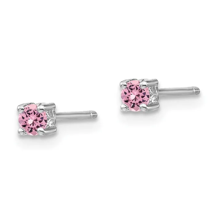 Sterling Silver 3mm Round Created Pink Sapphire Post Earrings Goldia Earrings
