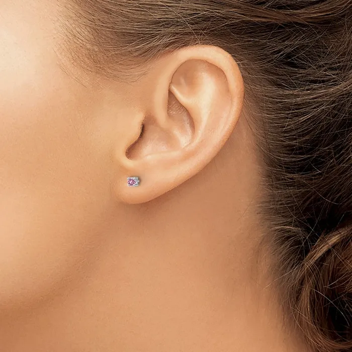 Sterling Silver 3mm Round Created Pink Sapphire Post Earrings Goldia Earrings
