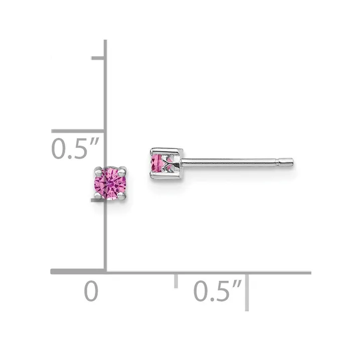 Sterling Silver 3mm Round Created Pink Sapphire Post Earrings Goldia Earrings