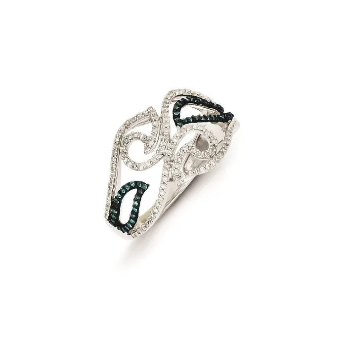 Sterling Silver Blue and White Diamond Ring Goldia Rings