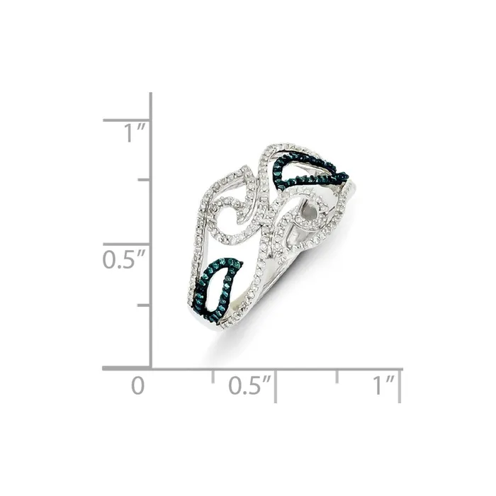 Sterling Silver Blue and White Diamond Ring Goldia Rings