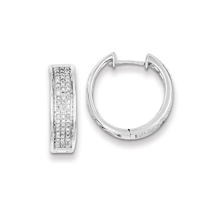 Sterling Silver Diamond Round Hinged Hoop Earrings Goldia Earrings