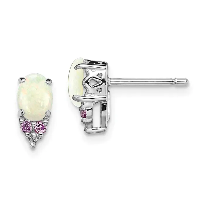 Sterling Silver RH Plated Diamond CrPink Sapp and Simulated Opal Earrings Goldia Earrings Sterling Silver RH Plated Diamond CrPink Sapp and Simulated Opal Earrings Goldia Earrings