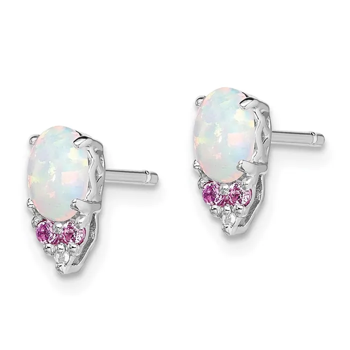 Sterling Silver RH Plated Diamond CrPink Sapp and Simulated Opal Earrings Goldia Earrings