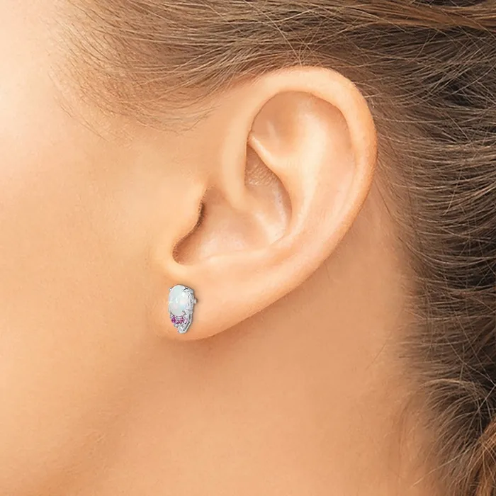 Sterling Silver RH Plated Diamond CrPink Sapp and Simulated Opal Earrings Goldia Earrings